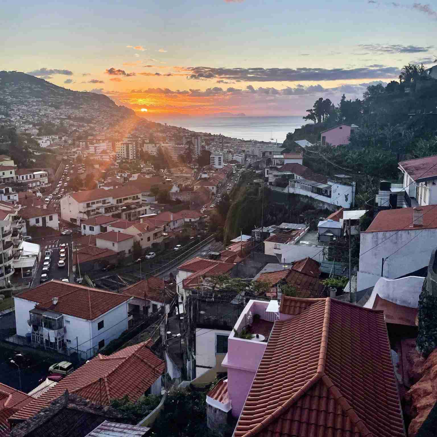 Sunrise over Funchal in Madeira during January with calm winter light